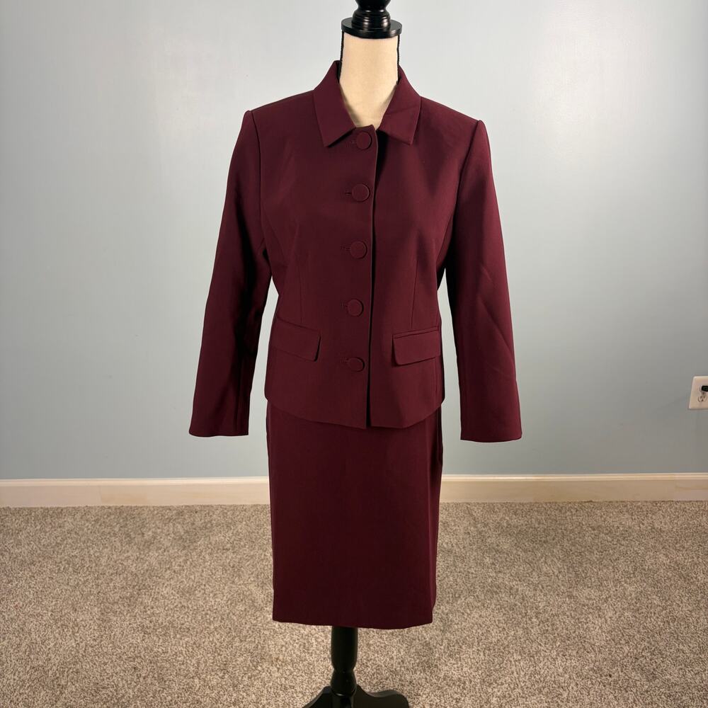 Ann Taylor Factory Burgundy Skirt Suit Set 10 Dark Academia Old Money Interview